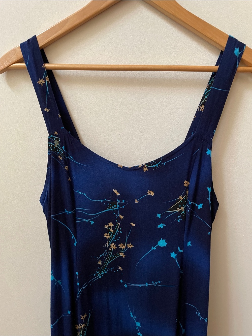 Vintage Navy Floral Maxi Dress - Sleeveless Elegant Rayon Summer Dress